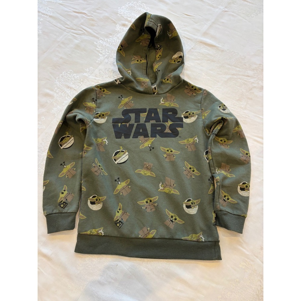 Disney‎ Kids Star Wars The Mandalorian The Child Baby Yoda Hoodie Green size 8